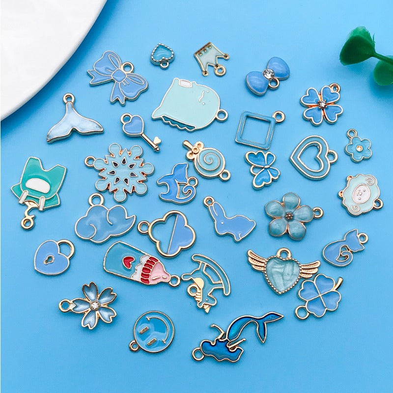 Wholesale Lake Blue Drip Oil Alloy Cartoon Animal Flower DIY Necklace Bracelet Pendant